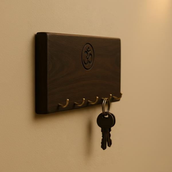 Hand-Carved Karungali (Black Ebony) Om Key Holder